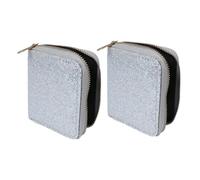 CONGARTENO 2pcs Silver Zipper Coin Purse for Women Compact Glitter Change Wallet with Shiny Finish Lightweight Portable for Daily Use and Travel
