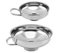 CONGARTENO 2pcs Stainless Steel Canning Funnel with Handle Wide Mouth Kitchen Funnels for Easy Filling Bottles Oil Juice Wine Transfer Multi Function for Cooking and Storage