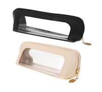 CONGARTENO 2pcs Travel Makeup Brush Pouch Clear Portable Cosmetic Tool Case PU Handheld Organizer Bag Lightweight Compact for Women