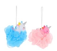 CONGARTENO 2pcs Unicorn Bath Mesh Scrubber PE Material Exfoliating Shower Balls for Deep Skin Cleansing and Rich Generation Household Bath Accessory Pink Blue