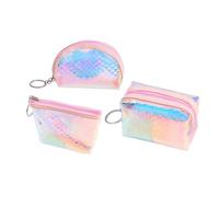 CONGARTENO 3 Pcs Holographic TPU Fish Scale Pattern Change Purses with Zipper Maiden Style Wallets for Cards Cash Small Handheld Coin Bags in Semicircle Trapezoidal Square Shapes