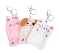 CONGARTENO 3pcs Cute Cartoon Plush Keychain Soft Photocard Holder Badge Pendant Adorable Animal Design Brown-Eared Dog White Cat Winking Bunny for Displaying Memories and