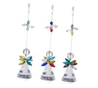 CONGARTENO 3Pcs DIY Crystal Angel Window Pendants Hanging Ornaments for Garden Office Bedroom Decor Delicate Colored Prism in Green Purple Blue