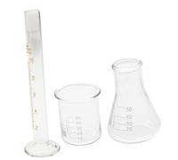 CONGARTENO 3pcs Laboratory Glassware Beaker Wide Mouth Conical Flask Graduated Cylinder with Scale Borosilicate Chemistry Tools for Organic Experiments Classroom and Professional Use