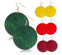 CONGARTENO 4 Pair Wooden Earrings for Women Vintage Bohemian Round Circle Geometric Dangle Drop Hook Earrings and Wine Lightweight Retro Style for
