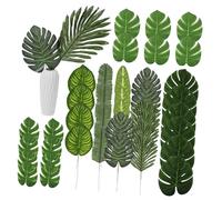 CONGARTENO 40pcs Artificial Palm Leaves with Stem Cloth Tropical Monstera for Hawaiian Luau Party Decorations Realistic Texture Fade-resistant Versatile Use for Beach Wedding Jungle Theme