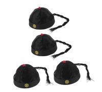 CONGARTENO 4pcs Ancient Chinese Royal Role Play Hats with Handmade Embroidery Vintage Oriental Drama Caps for Adults Lightweight Traditional Costume Headpiece with Ponytail for Cosplay Party