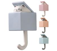 CONGARTENO 4Pcs Animal Shaped Self-Adhesive Wall Hooks Key Holders with Gravity Sensor, Cartoon Cat and Design, No Trace Hooks for Bathroom, Kitchen, Bedroom Organization