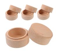 CONGARTENO 4pcs Beech Wood Keepsake Box with Lid Round Mini Trinket Storage for Teeth Rings Jewelry Dustproof Protective Cover Gender Neutral Childhood Memory Holder