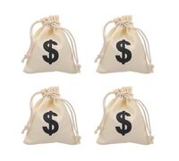 CONGARTENO 4pcs Canvas Drawstring Bags Small Money Symbol Pouch Coin Storage Bag Party Candy Pouch 12x16cm Cotton Fabric with Pull String for Travel and Accessories