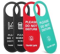 CONGARTENO 4pcs Double-sided Not Disturb Door Signs with Knock Please Hotel Door Hangers Artificial Leather Office Conference in Black Green Red for Privacy Communication