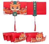 CONGARTENO 4Pcs Dragon Style Red Envelopes Chinese Year Money Packets Folding Cartoon Lucky Money Cards for Lunar Festival Birthdays Weddings Thick Design with Joy and Prosperity Blessings