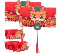 CONGARTENO 4Pcs Dragon Year Red Envelopes Traditional Chinese Money Pouches Lucky Money Bags Versatile Blank Cards for Year Wedding Festival Blessings