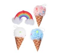 CONGARTENO 4pcs Ice Cream Shape Bath Sponge Soft and Shower Scrubber for Gentle Body Wash Exfoliating Mesh Sponges for Boy Girl Bathing Experience