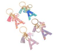 CONGARTENO 4pcs Kawaii Resin Butterfly Keychain with Tassel Initial Letter Charms for Women Vibrant Epoxy Resin Bag Pendant Purse Accessory for Backpacks and