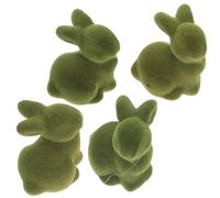 CONGARTENO 4pcs Mini Flocked Bunny Statues 5cm Easter Moss Rabbit Figurines Green Plastic Garden Decoration Easter Party Accessories
