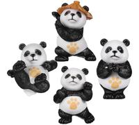 CONGARTENO 4pcs Miniature Fitness Panda Figurines Cute Desktop Panda Ornament Creative Animal Craft Decoration for Home and Cake Topper Set