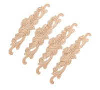 CONGARTENO 4Pcs Unpainted Carved Rose Applique Chic Rubberwood Furniture Decor for Doors Cabinets Beds Fine Polished Natural Wood with Detailed Floral Patterns Elegant Home Accent