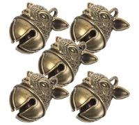 CONGARTENO 5pcs Antique Brass Pig Head Bells Vintage Chinese Zodiac Animal Charms with Resonant Chime for Keychains Backpack Decorations DIY Craft Pendants