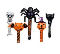 CONGARTENO 5Pcs Halloween Inflatable Sticks Set with Skull Pumpkin Bat Black Spider Enchanted Pumpkin Black Cat Designs, Handheld Party Decoration, Aluminium Film Material