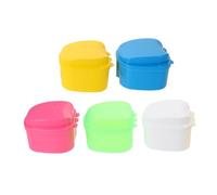 CONGARTENO 5Pcs Orthodontic Retainer Holder Set with Lid - Waterproof Denture Soaking Container for False Teeth and Braces - Travel Size Mouth Guard Storage Box in White, Pink, Yellow, Green,