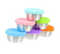 CONGARTENO 6 Sets Leakproof Stainless Steel Sauce Cups with Silicone Lids Small Condiment Containers for Dips Dressings Jams and Snacks Portable Mini Dipping Cups for Picnic School Gym and