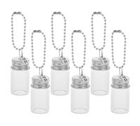 CONGARTENO 6Pcs 7Ml Mini Glass Wishing Bottles with Keychain Pendant, Tiny Glass Vials for DIY Wedding Favors, Home Decoration, Backpack Hanging Accessories