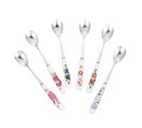 CONGARTENO 6Pcs Ceramic Handle Spoons with Polished Surface for Coffee Dessert Honey Stirring Smooth Texture Dishwasher Safe Multi Color Small Spoons for Home Kitchen Use