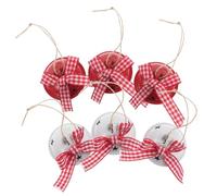 CONGARTENO 6pcs Christmas Bell Ornaments Iron Round Bells with Star Pattern and Chic Bow Festive Car Hanging Decorations for Holiday Party Crafts White and Red Colors Classic Design