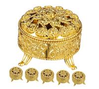 CONGARTENO 6pcs Gold round Wedding Candy Boxes with Lid, Vintage Embossed Rose Design Party Favor Boxes for Candy Storage and Tiny Trinkets Packaging