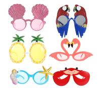 CONGARTENO 6pcs Hawaii Party Glasses Creative Tropical Eyewear Costume with Flamingo Shell Parrot Crab Pineapple for Festival Birthday Celebration