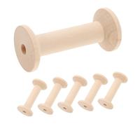 CONGARTENO 6pcs Large Wooden Empty Bobbins Thread Spool Natural Wood Color for Sewing Embroidery Wire Weaving Crafts with Perforated Center Solid Wood Spools for Cord Wrapping and Crafting