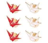 CONGARTENO 6pcs Thousand Crane Brooch Cute Label Pins Origami Crane Brooch Decorative Alloy Badge Breastpin for Backpacks Clothes Jacket