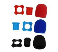 CONGARTENO 9pcs Microphone Protectors Kit with Elastic Anti-slip Sponge Covers Assorted Black Red Colors Easy to Install Windshield for Ktv Stage Conference and Interview Use