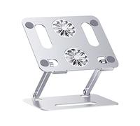 CONGARTENO Adjustable Aluminum Alloy Laptop Cooler Stand with Dual Fans Quiet Cooling Pad for Laptop and Tablet Ergonomic Heightening Design with Slip Pads for Neck and Back Comfort