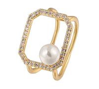 CONGARTENO Adjustable Open Pearl Ring with Rhinestone Accents Elegant Jewelry for Women for Special Occasions Fashionable Design
