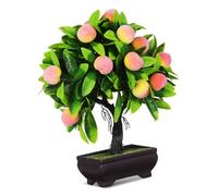 CONGARTENO Artificial Peach Bonsai Tree Lifelike Faux Potted Plant with Realistic Blossoms for Indoor Home Office Desk Decor Maintenance Greenery for Small Spaces