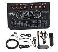 CONGARTENO Audio Mixer Sound Card with Microphone and Stand Bundle for Live Streaming and Podcasting, Voice Changer Channel Mixer with Dj Effects Compatible with PC Laptop and Phone