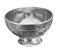 CONGARTENO Auspicious Tibetan Silver Offering Bowl with Dragon Phoenix Pattern Smooth Polished Surface Sacrificial Utensil for Home and Temple Worship Decorative Ritual Bowl for Buddhist