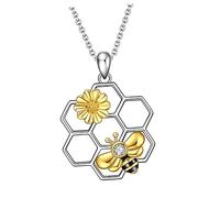 CONGARTENO Bee Pendant Necklace Hexagon Choker for Women Alloy Clavicle Chain Daisy Flower Pendant Honeycomb Design