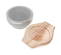CONGARTENO Bibimbap Stone Bowl with Wood Tray Set for Korean Soup and Rice Heat Retaining Stone Vessel Cooking Bowl Kitchenware for Home and Restaurant Use Protects Tables from Heat Damage