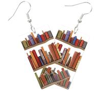 CONGARTENO Bookcase Dangle Earrings for Women Acrylic Teardrop Bookshelf Earrings with Classic Water Drop Design Suitable for Teachers Book Lovers