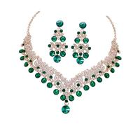 CONGARTENO Bride Jewelry Sparkly Necklace for Women Chain Style Dainty Ear Royal Beaded Formal Wedding Necklaces for Women Extravagant Ladies Girl Evening Bridesmaid Prom Green Zinc Alloy