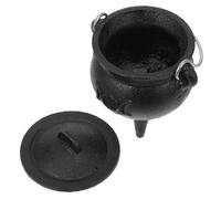 CONGARTENO Cast Iron Witch Cauldron Pot with Lid Three Phase Moon Symbol Faux Burning Effect Ritual Prop for Altar Supplies Festival Decor Smudging Incense Burning