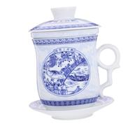 CONGARTENO Chinese Tea Set Ceramic Tea Cup with Lid and Infuser Blue Porcelain with Saucer Traditional Chinese Style Decorative Effect and Easy to Clean