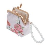CONGARTENO Chinese Traditional Flower Embroidery Mini Wallet Embroidered Clutch Bag for Women with Double Clasp Closure Compact Coin Purse and Small Makeup Case Portable Floral Brocade Pouch