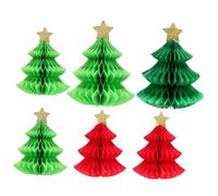 CONGARTENO Christmas Tree Honeycomb Decorations 6pcs Party Table Ornaments Paper Centerpieces Red and Green for Holiday and Christmas Party Supplies