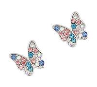 CONGARTENO Colorful Butterfly Rhinestone Earrings for Women Unique Small Elegant Silver Butterfly Jewelry for Party Wedding Prom Graduation Accessories