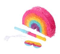 CONGARTENO Colorful Rainbow with Sticks and Blindfold for Birthday Party Mexican Theme Supplies Mexican Pinata Decoration with Large Fillable Capacity and Safe Rounded Edges for Anniversary
