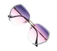 CONGARTENO Crystal Rhinestone Frameless Sunglasses for Women Pink Party Eyewear Creative Stylish Protection Lightweight Accessories